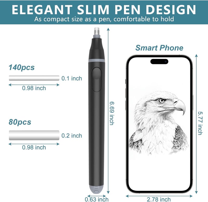 Foyucool Electric Eraser, Battery Operated Automatic Pencil Eraser with 220 Erasers Refills, 2 Erasers Sizes, Comfort Grip Art-Eraser for Drawing, Ideal for Artists, Students, Sketch, Engineers, Black - Image 2